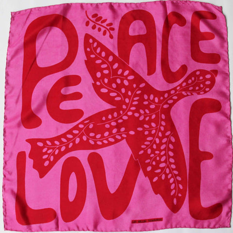 Mini pañuelo 100% seda Peace and Love Fucsia