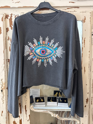 Sudadera corta ojo gris