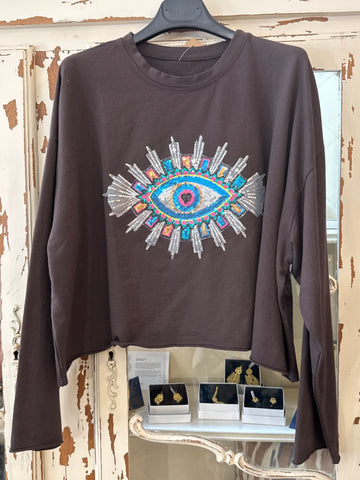 Sudadera corta ojo marrón