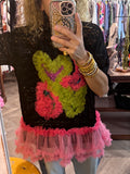 Camiseta encaje y tul negra