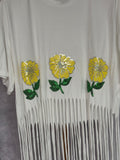 Camiseta flecos flor lentejuelas