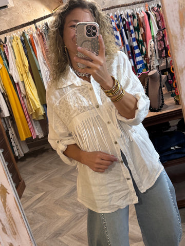 Sobrecamisa flecos lino blanca