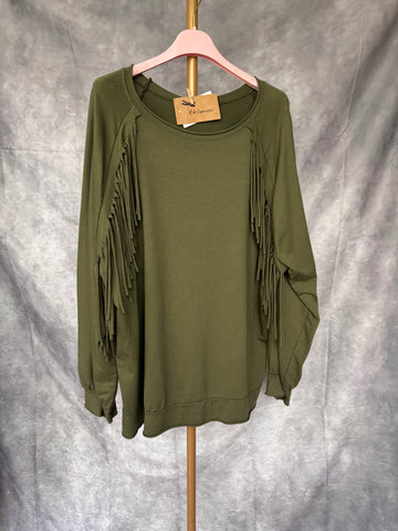 Sudadera flecos kaki