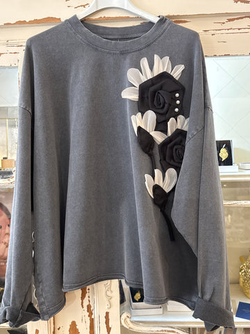 Sudadera flor gris