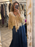 Chaqueta punto flecos camel