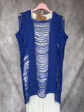 Chaleco macramé azul