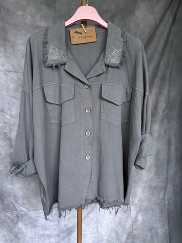 Cazadora vaquera gris strass