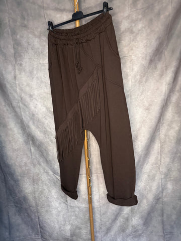Pantalón baggy flecos chocolate