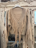 Chaqueta punto flecos camel