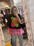 Camiseta encaje y tul negra