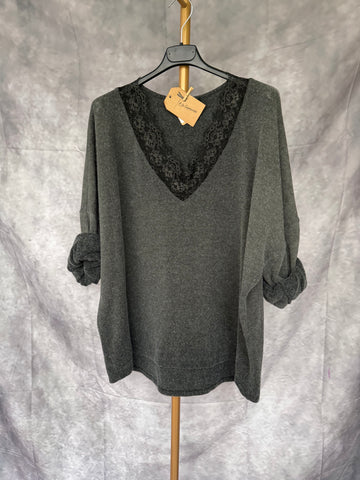 Jersey encaje gris oscuro