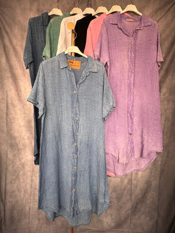 Vestido camisero algodón lavado azul claro