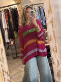 Poncho rayas lurex fucsia