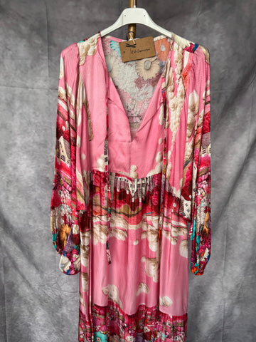 Vestido viscosa estampado rosa