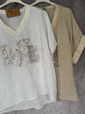 Blusa lino Love camel