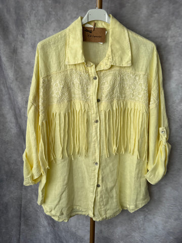 Sobrecamisa flecos lino amarilla