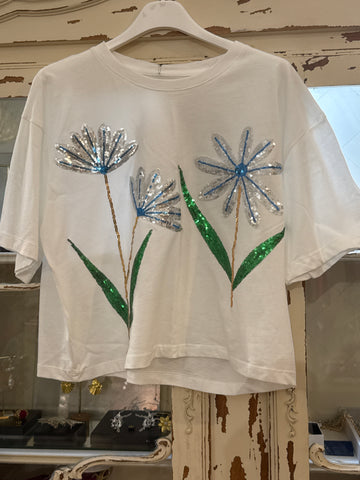 Camiseta flores lentejuelas