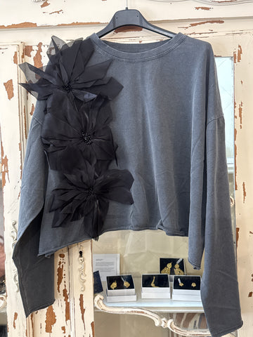 Sudadera corta flor gris