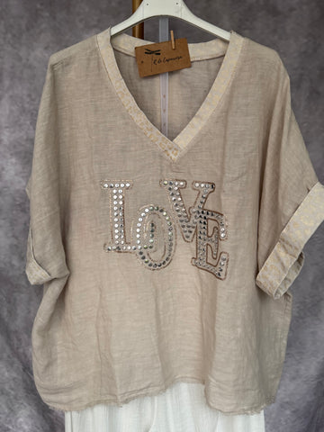Blusa lino Love camel