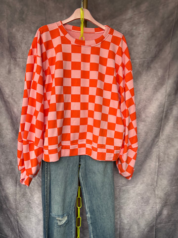 Sudadera cuadros rosa/ naranja