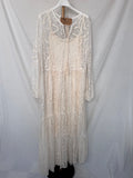 Vestido largo tul bordado beige