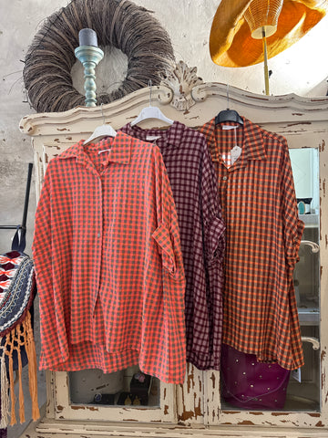 Camisa oversize cuadros coral