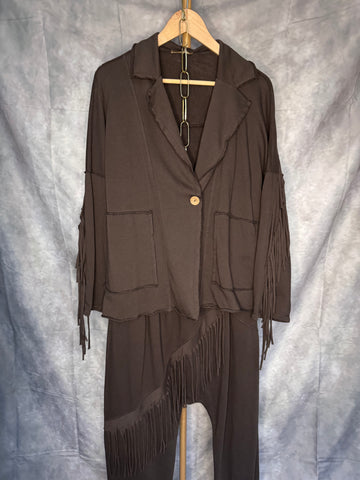 Chaqueta flecos chocolate