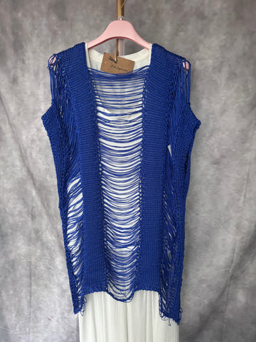 Chaleco macramé azul