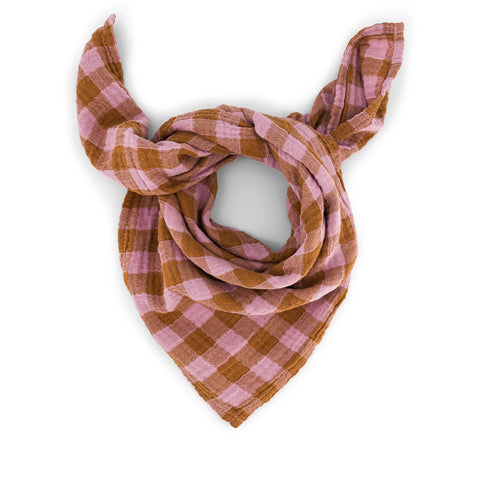 Pañuelo muselina grande Vichy Mauve/Caramel