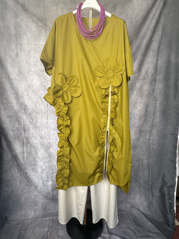 Camisa larga flores pistacho