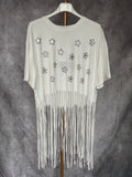 Camiseta flecos margaritas lilas