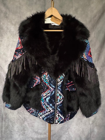 Cazadora pelo sintético y lentejuelas