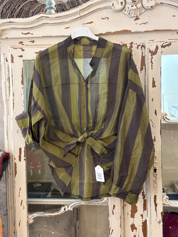Camisa rayas verde/ choco
