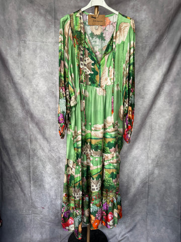 Vestido viscosa estampado verde