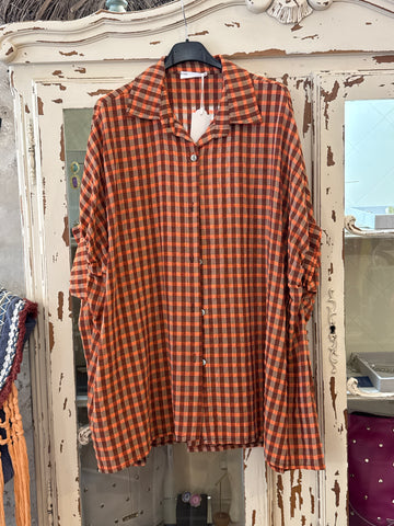 Camisa oversize cuadros naranja