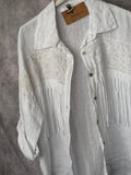 Sobrecamisa flecos lino blanca