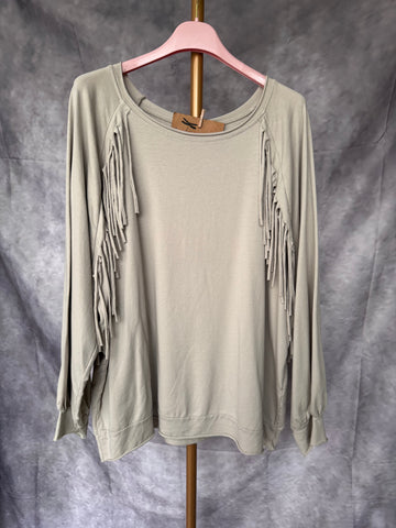 Sudadera flecos piedra