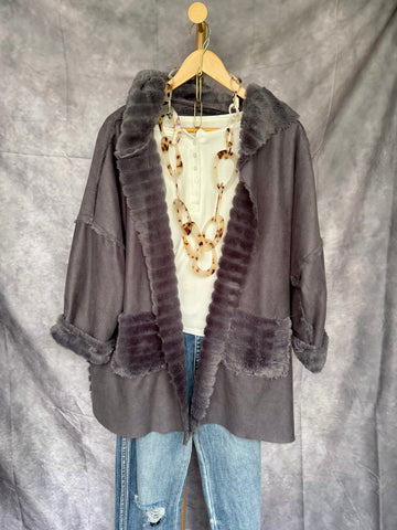 Abrigo pelo reversible gris