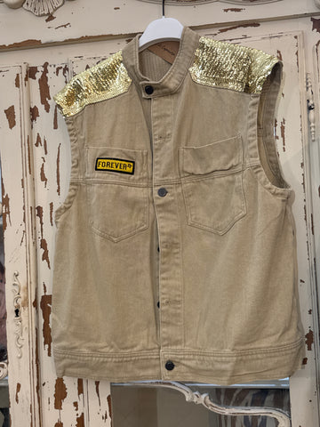 Chaleco vaquero camel  lentejuelas