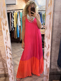Vestido bicolor plisado