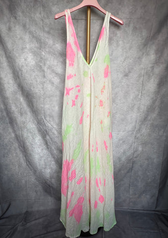 Vestido lino Tie dye flúor