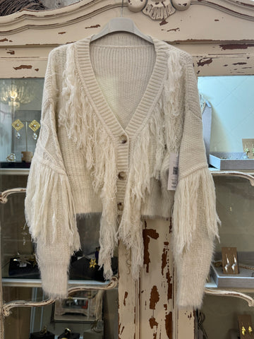 Chaqueta punto flecos blanca