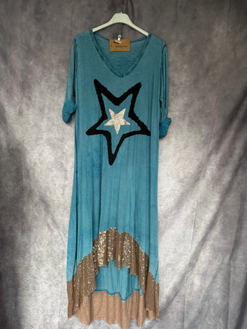 Vestido Boho lentejuelas azul
