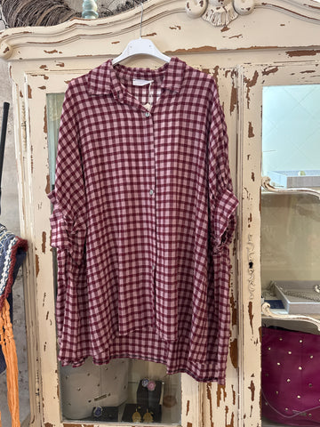 Camisa oversize cuadros Burdeos
