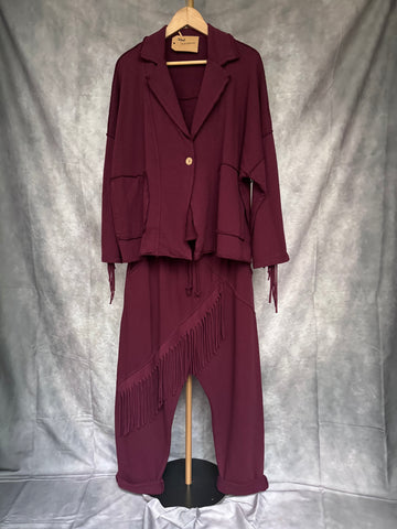 Chaqueta flecos burdeos