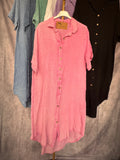 Vestido camisero algodón lavado rosa