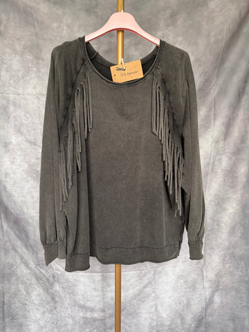 Sudadera flecos gris
