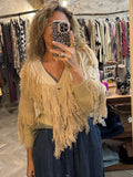 Chaqueta punto flecos camel