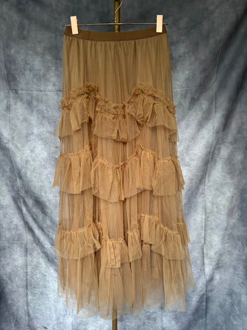 Falda larga tul camel