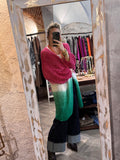 Cárdigan tricolor fucsia
